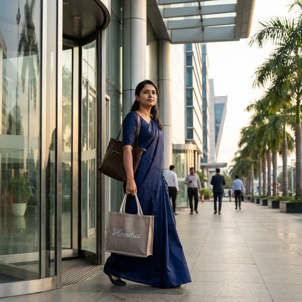 Professional woman with Homdrai delivery bag near InfoPark